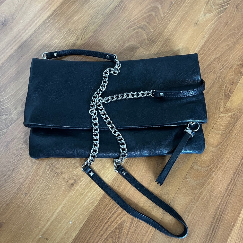 Black Fold Over Clutch with Chain Strap